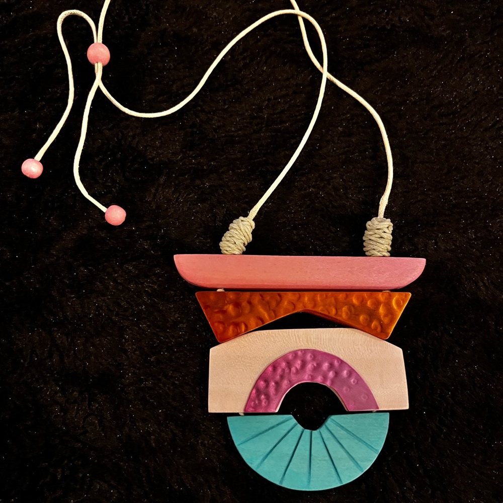 Pink and Orange Geometric Necklace with Artistic Flair